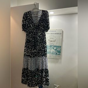 Love, Whit by Whitney Porter black floral puff sleeve dress in size medium